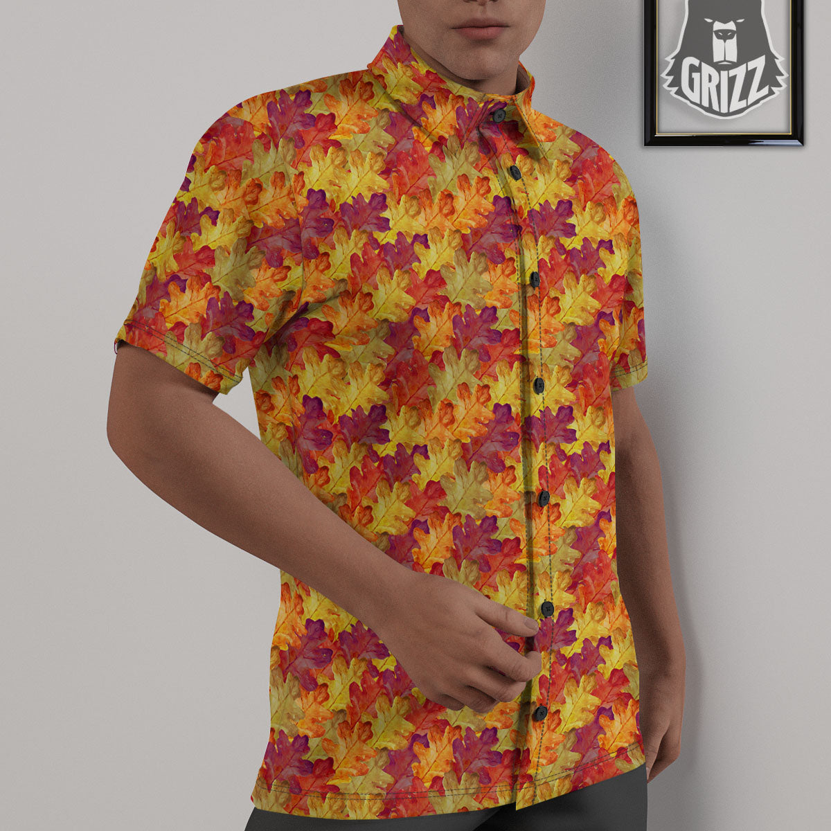 Oak Leaf Autumn Print Untucked Shirts-grizzshop