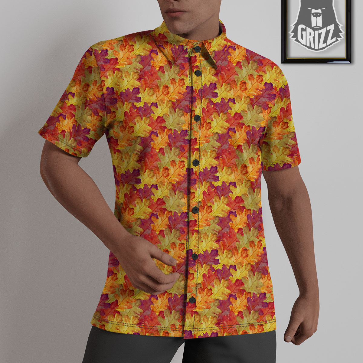 Oak Leaf Autumn Print Untucked Shirts-grizzshop