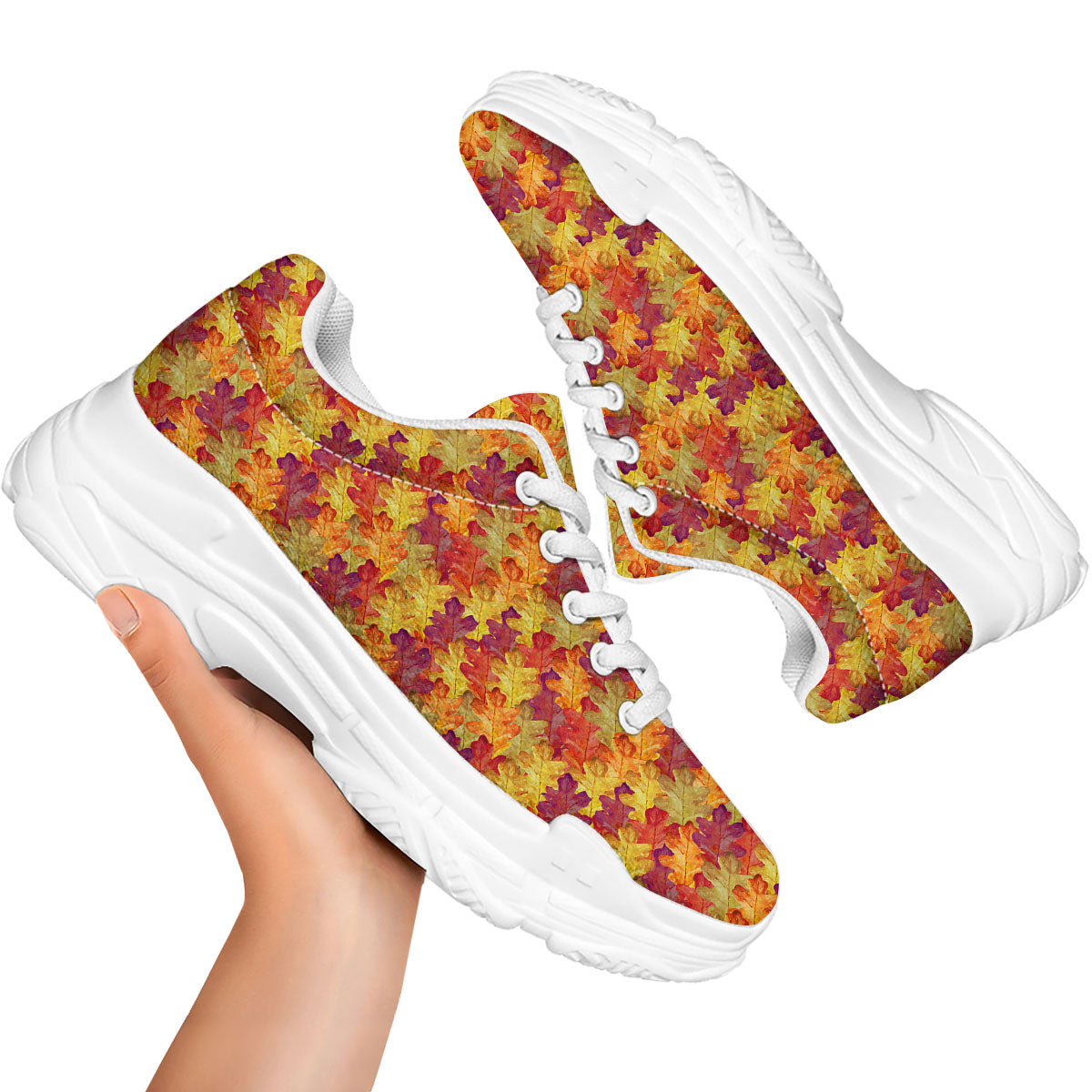 Oak Leaf Autumn Print White Chunky Shoes-grizzshop