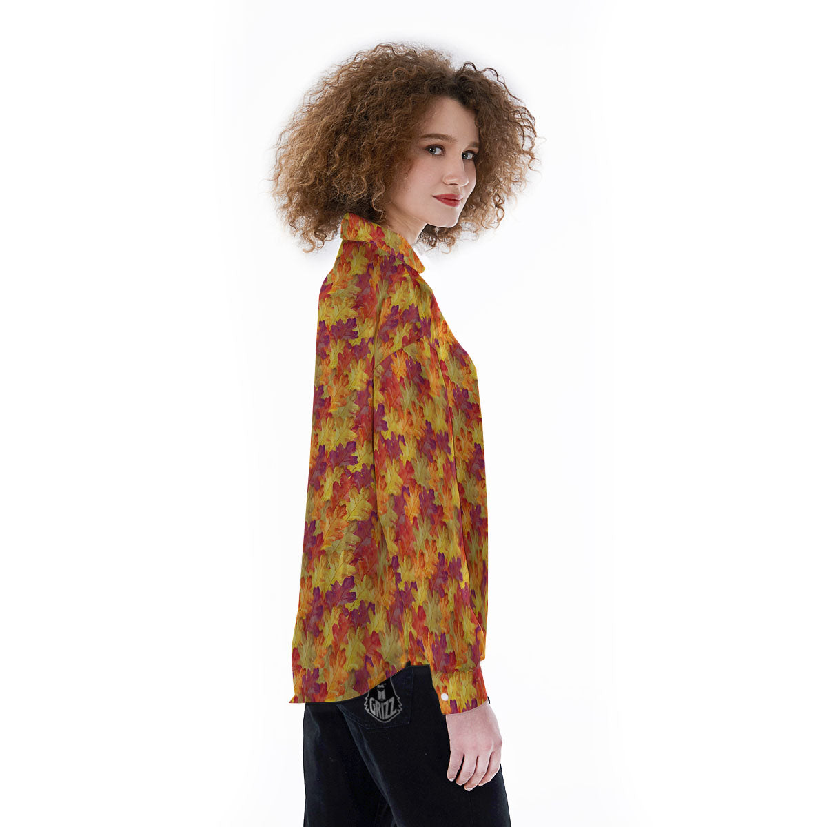 Oak Leaf Autumn Print Women's Long Sleeve Shirts-grizzshop