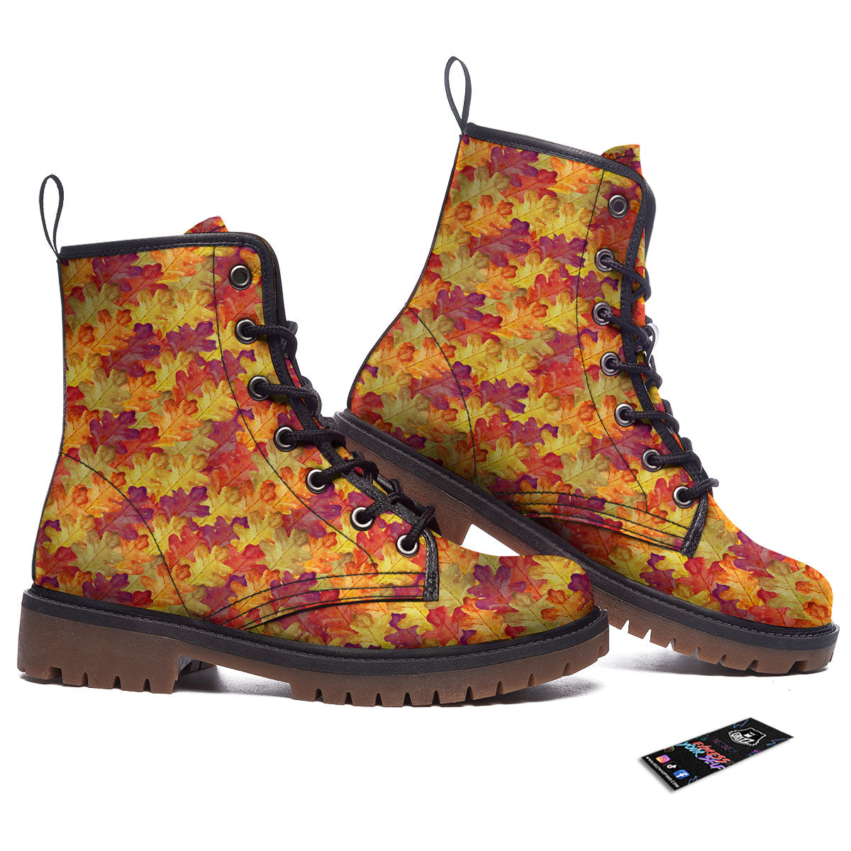 Oak Leaf Autumn Print Work Boots-grizzshop