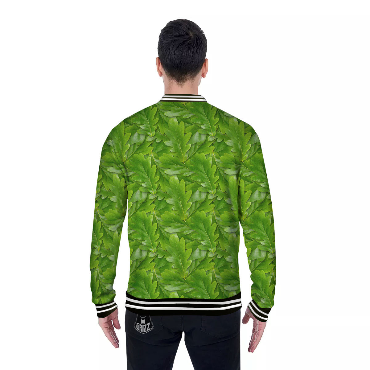 Oak Leaf Green Print Baseball Jacket-grizzshop