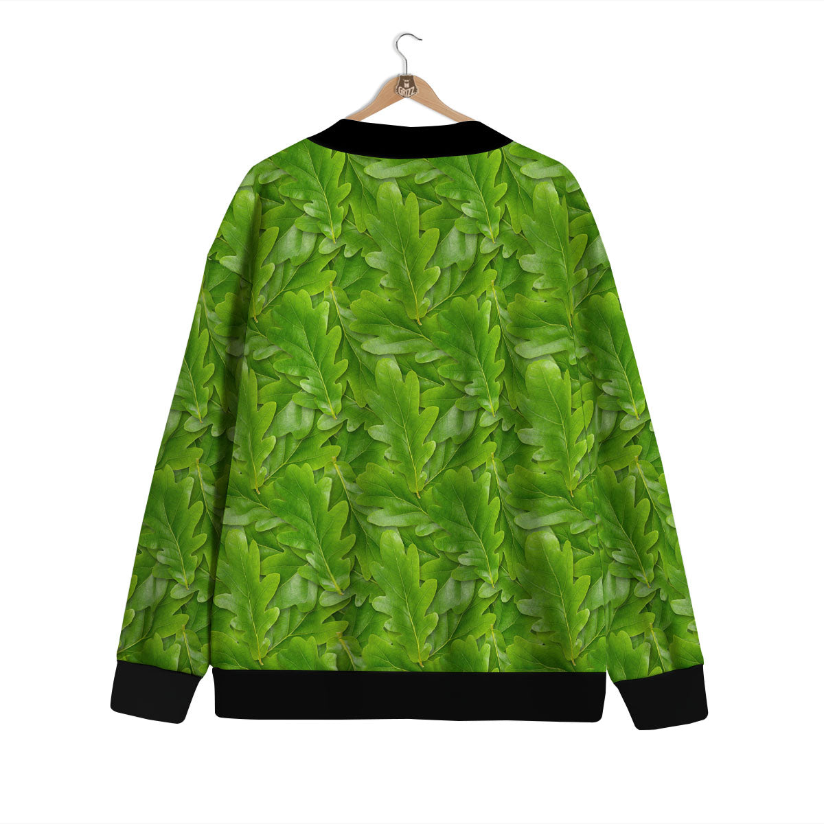 Oak Leaf Green Print Cardigan-grizzshop