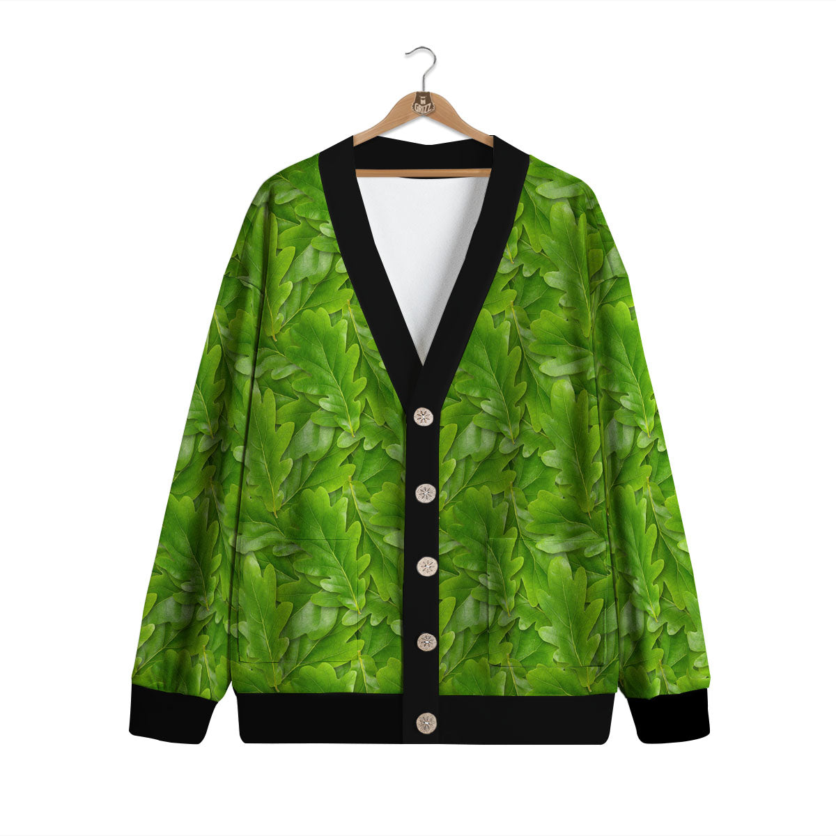 Oak Leaf Green Print Cardigan-grizzshop