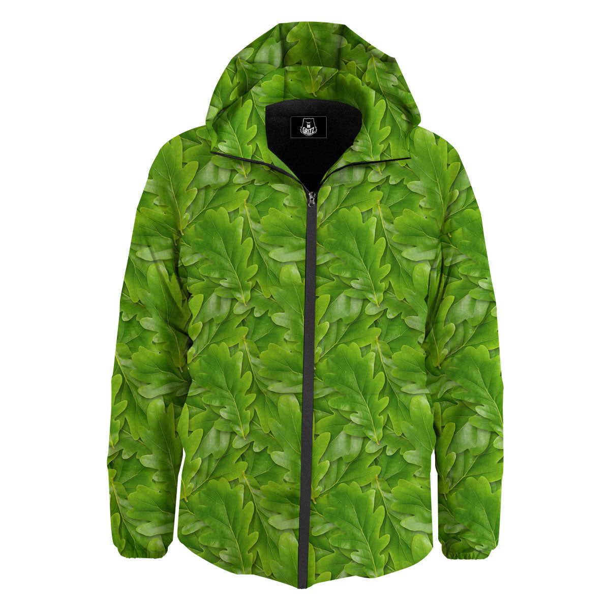 Oak Leaf Green Print Down Jacket-grizzshop
