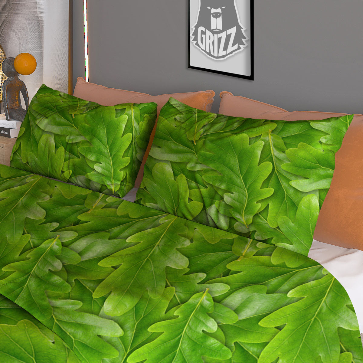Oak Leaf Green Print Duvet Cover Bedding Set