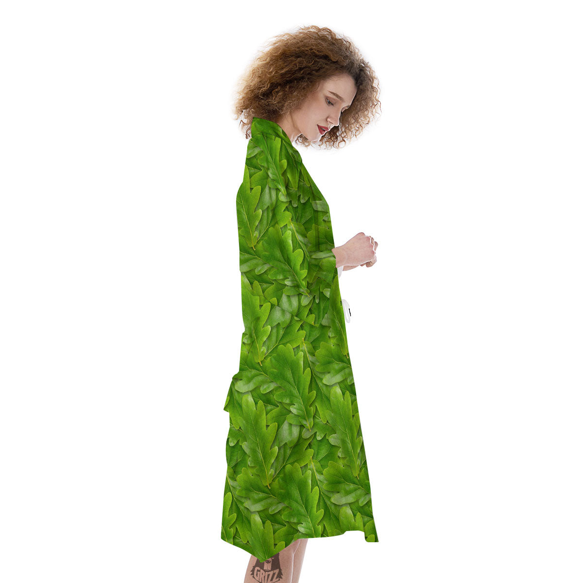 Oak Leaf Green Print Kimono-grizzshop