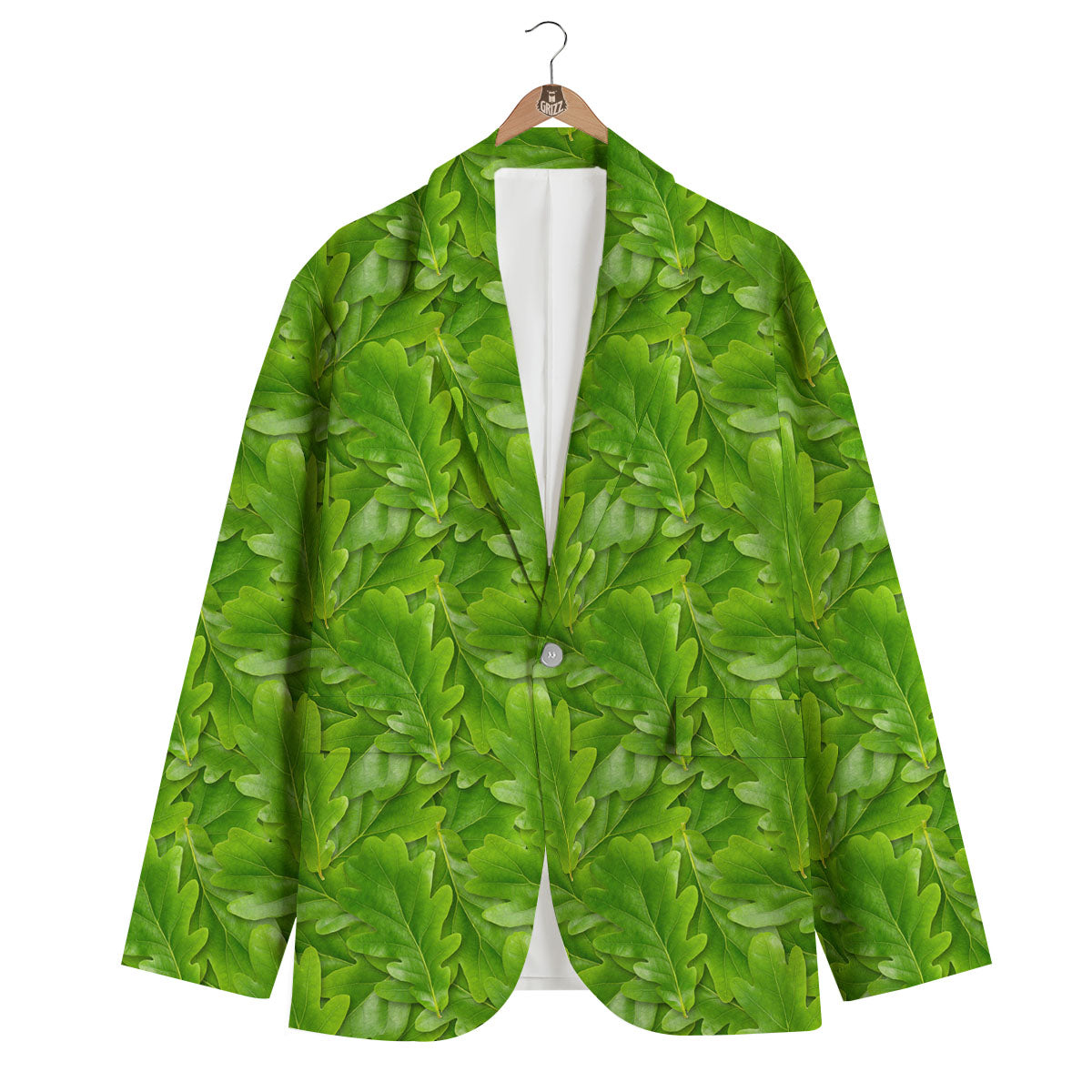 Oak Leaf Green Print Men's Blazer-grizzshop
