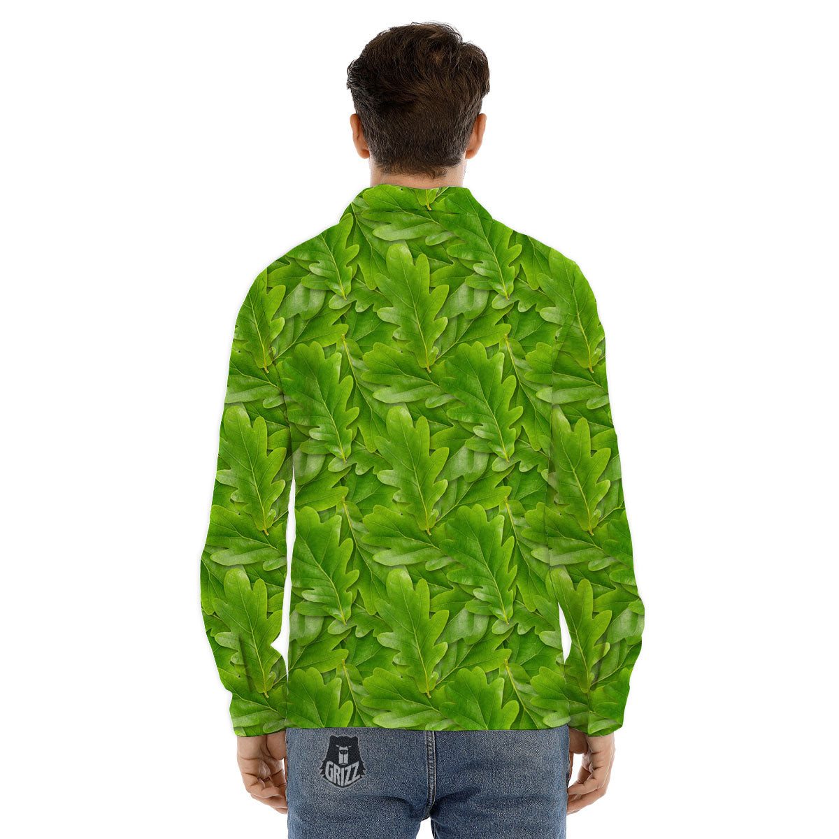 Oak Leaf Green Print Men's Dress Shirts-grizzshop