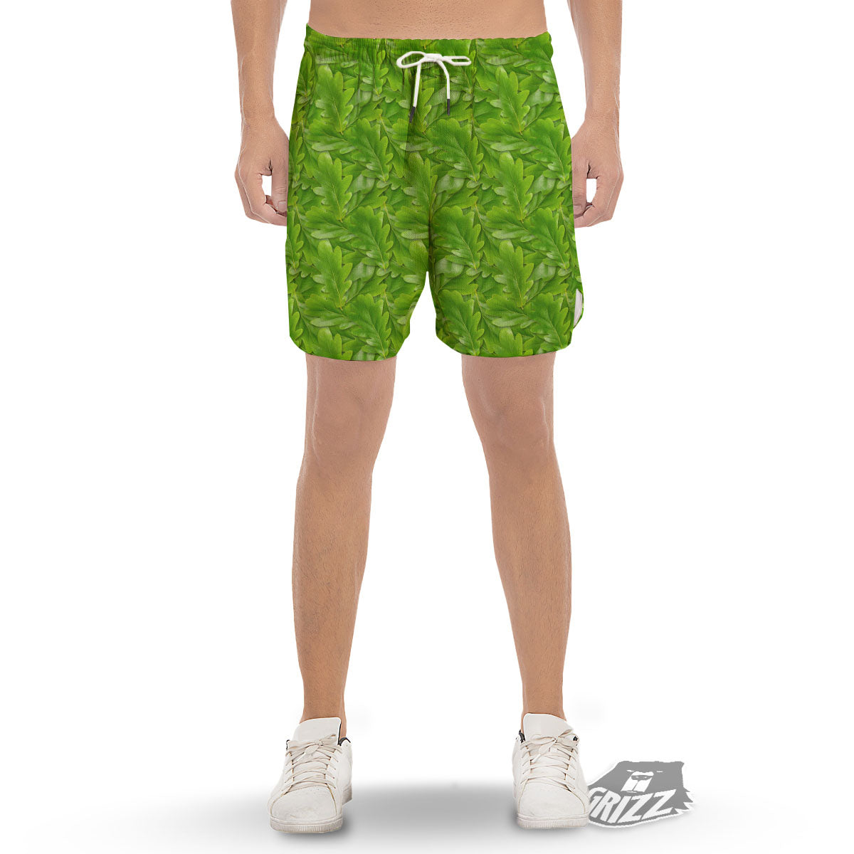 Oak Leaf Green Print Men's Gym Shorts-grizzshop