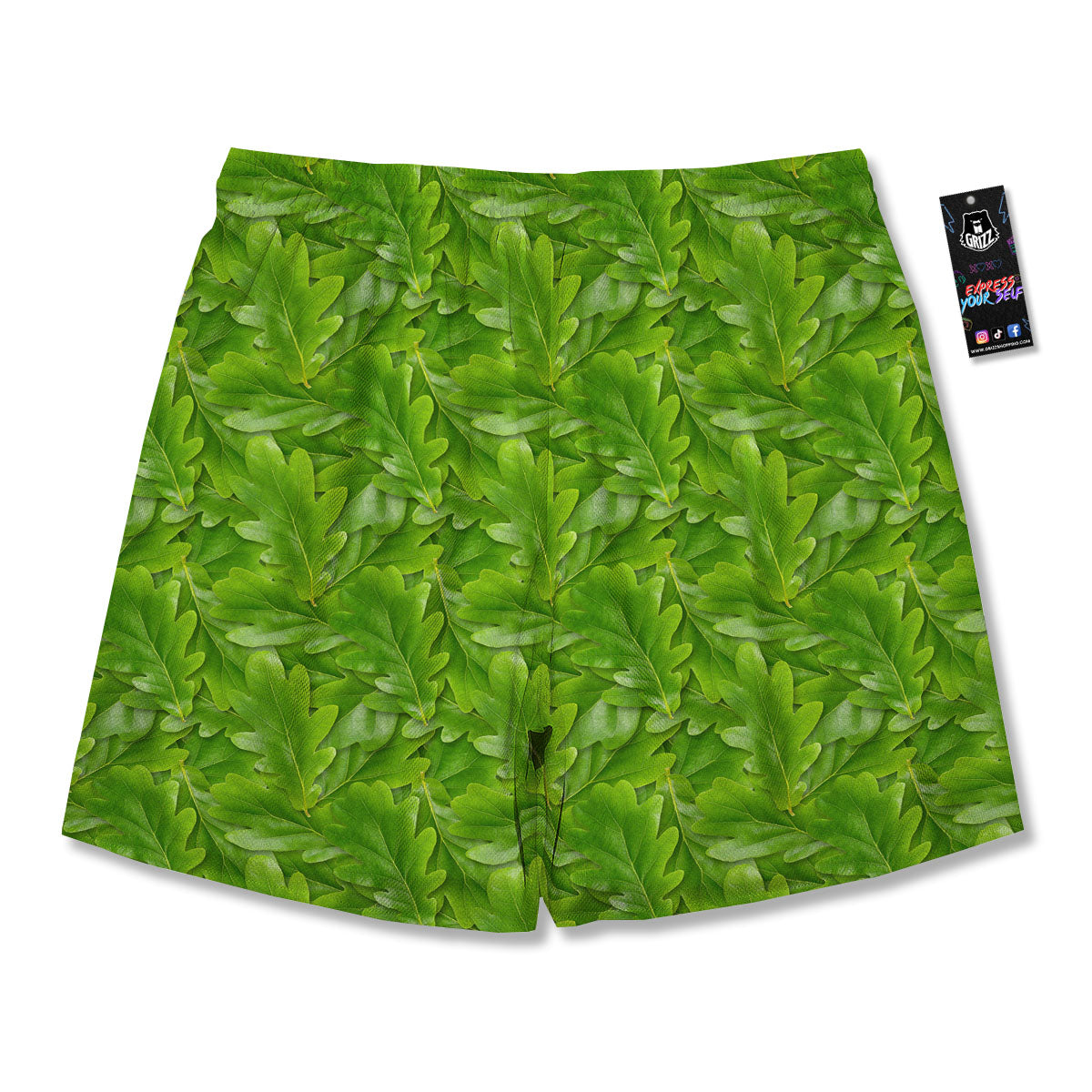 Oak Leaf Green Print Men's Running Shorts-grizzshop