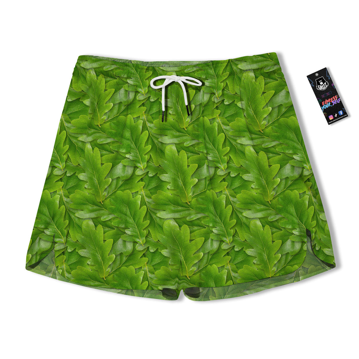 Oak Leaf Green Print Men's Running Shorts-grizzshop