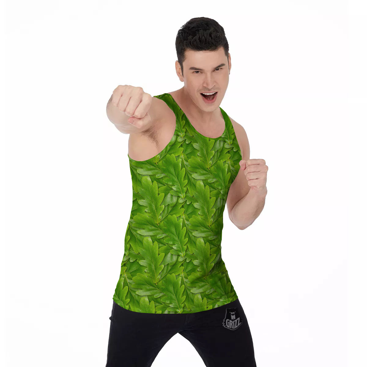 Oak Leaf Green Print Men's Tank Top-grizzshop