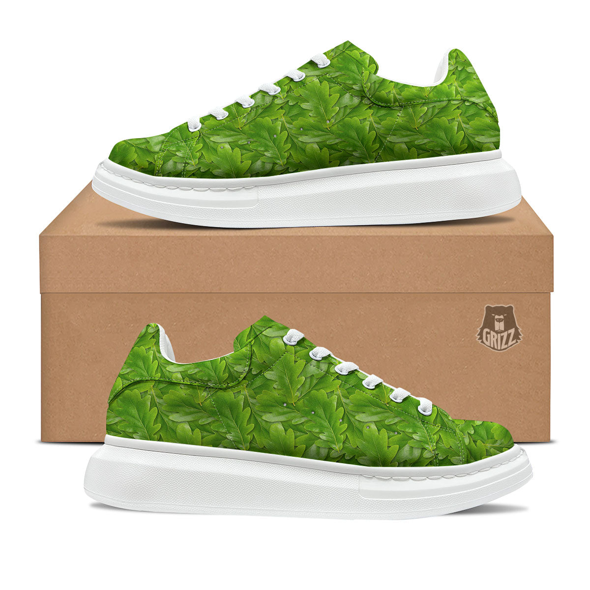 Oak Leaf Green Print Platform Shoes-grizzshop