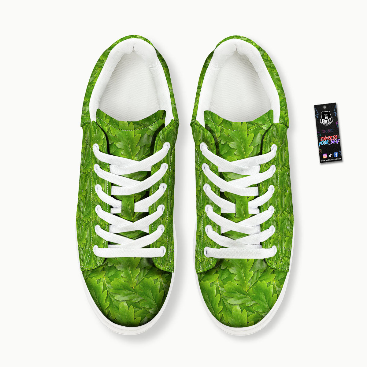 Oak Leaf Green Print Platform Shoes-grizzshop