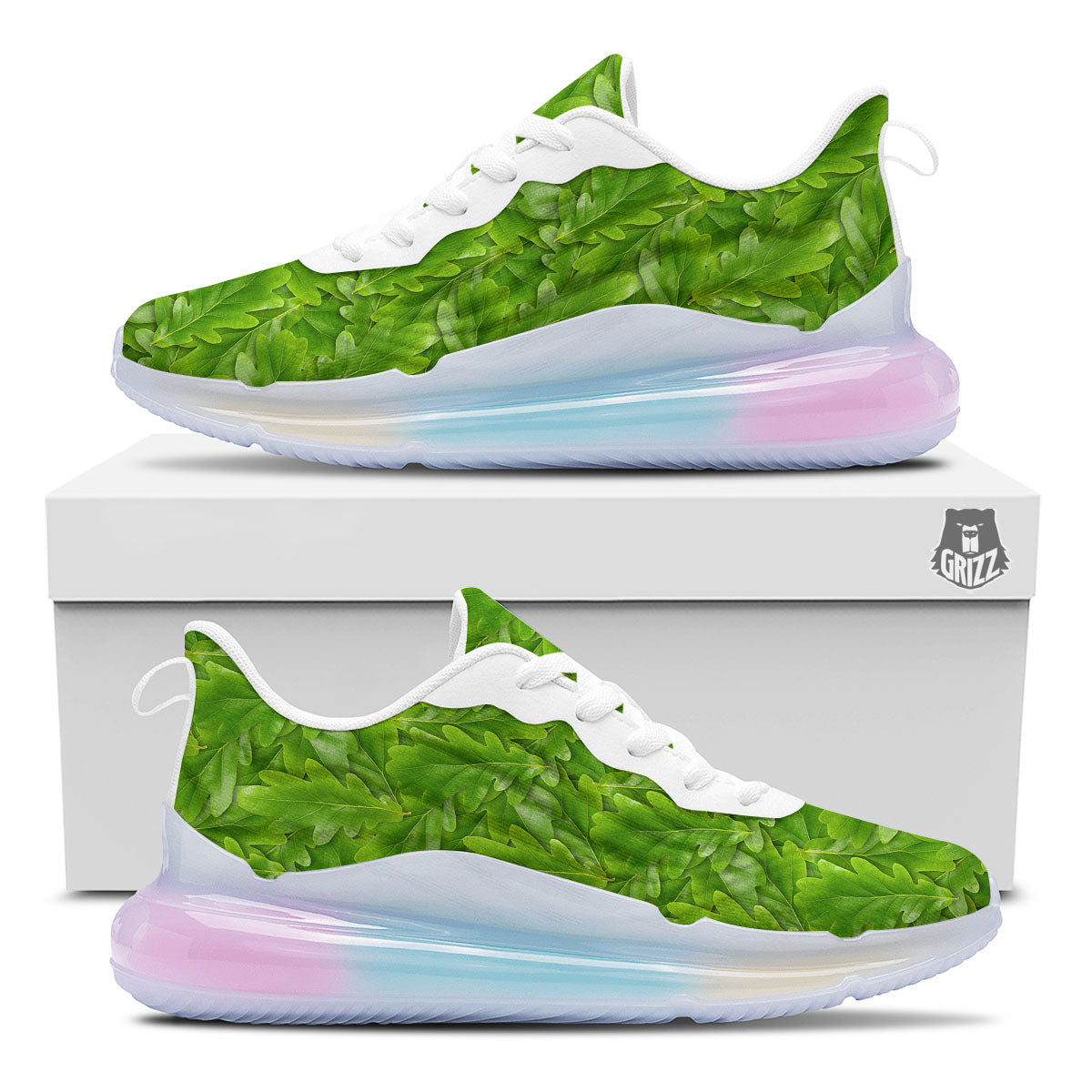 Oak Leaf Green Print Running Sneakers-grizzshop