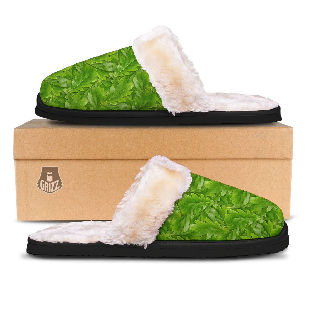 Oak Leaf Green Print Slippers-grizzshop