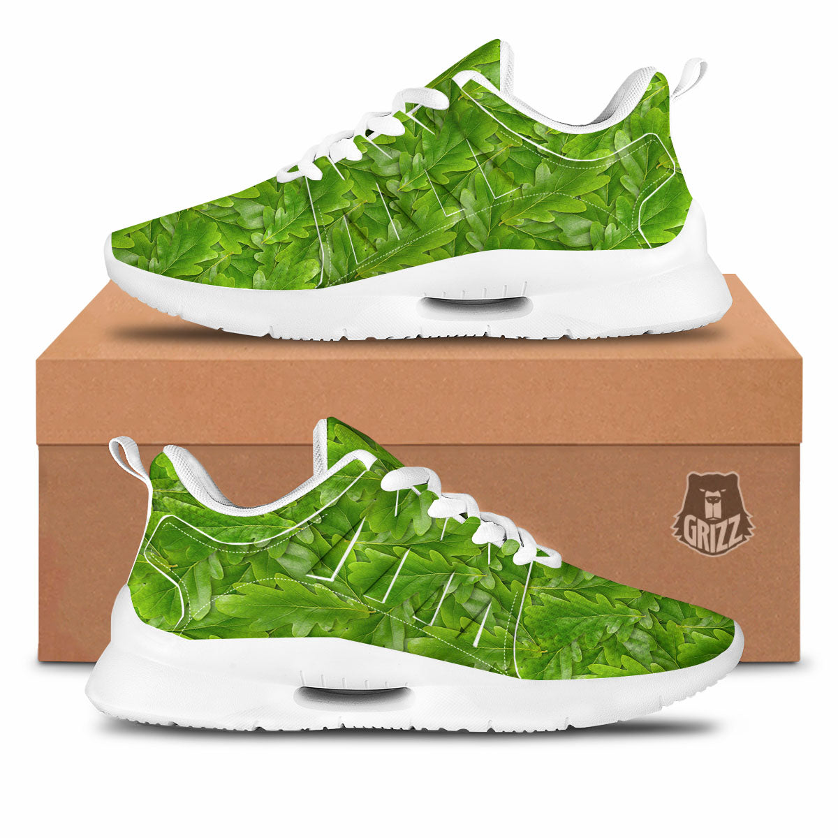 Oak Leaf Green Print Tennis Shoes-grizzshop
