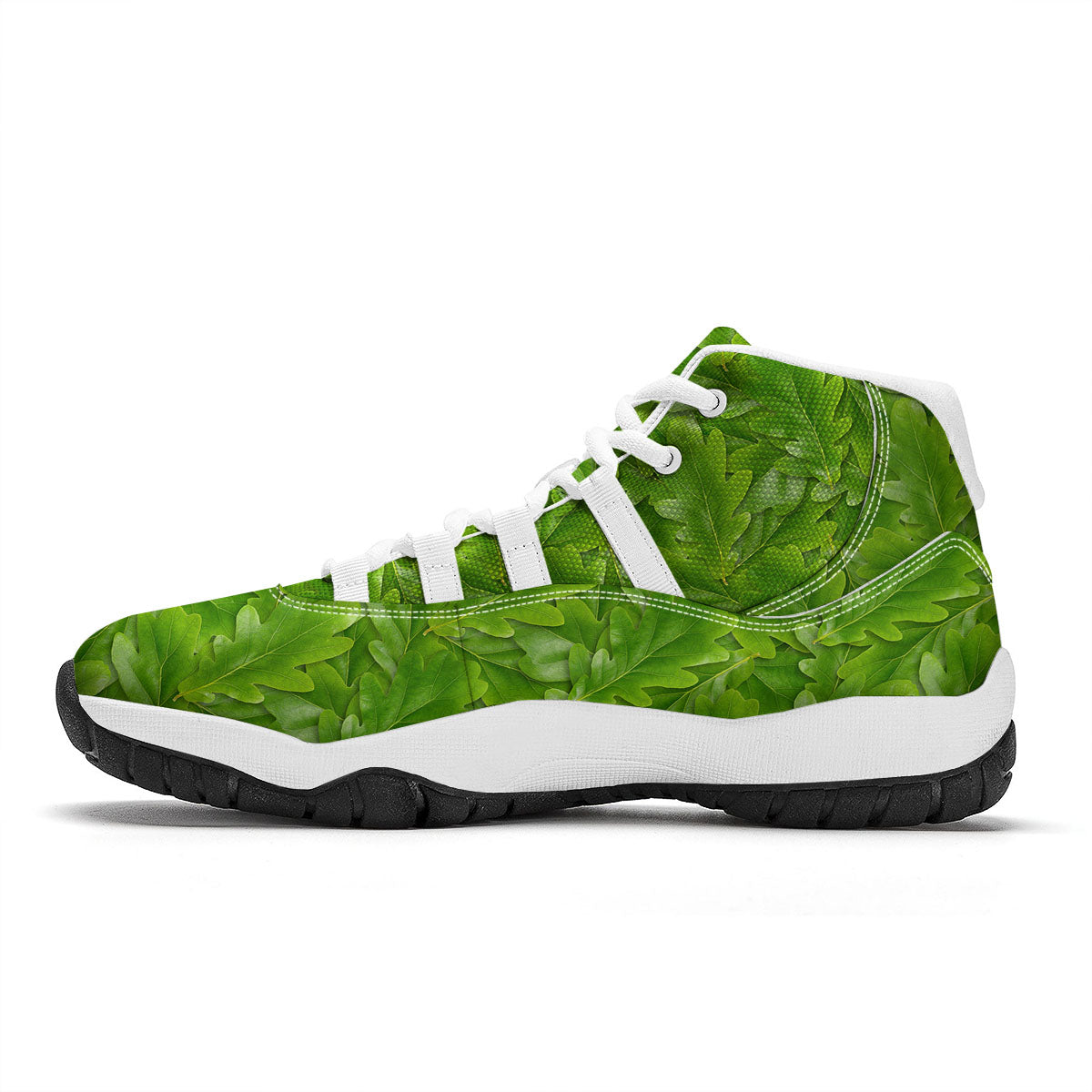 Oak Leaf Green Print White Bball Shoes-grizzshop