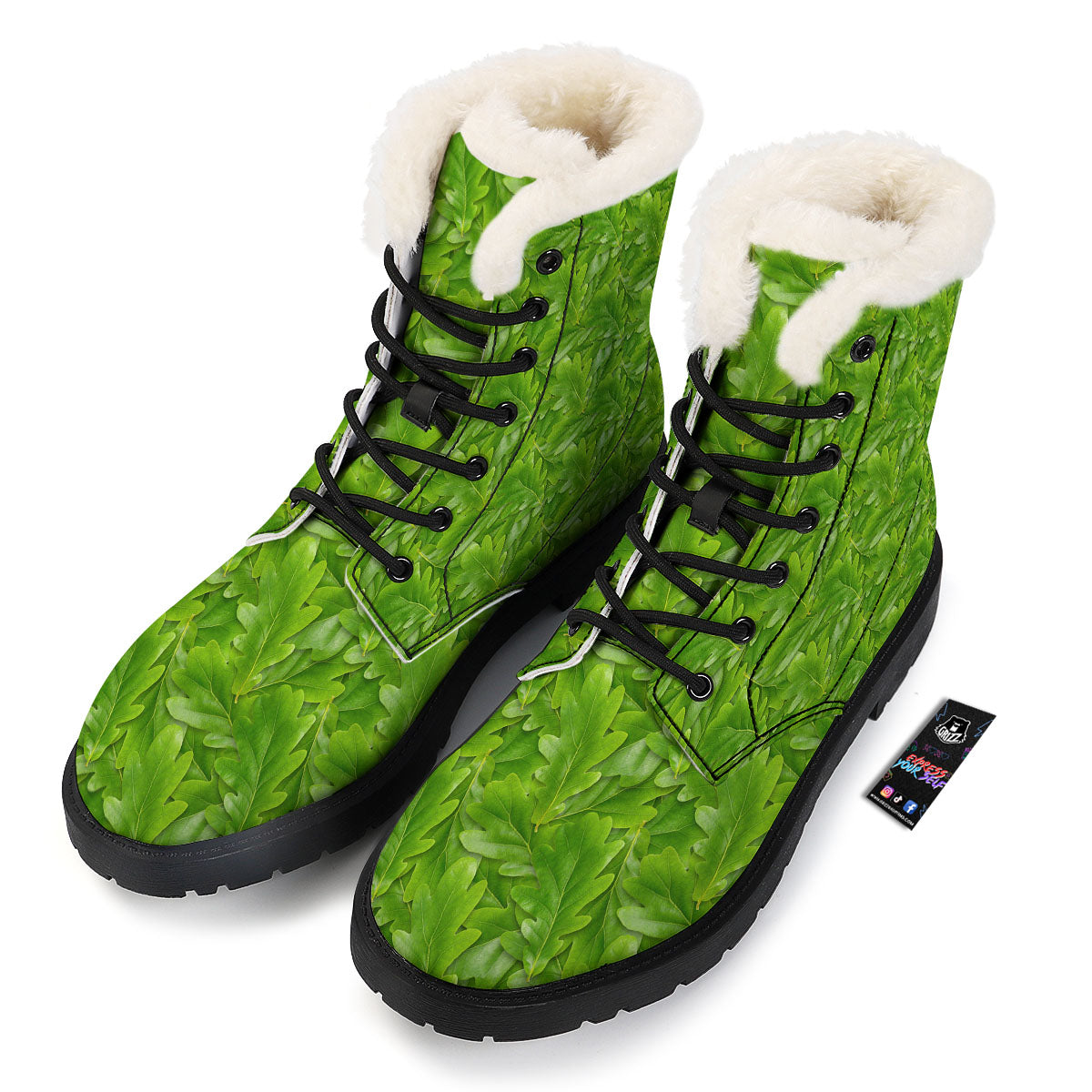 Oak Leaf Green Print Winter Boots-grizzshop
