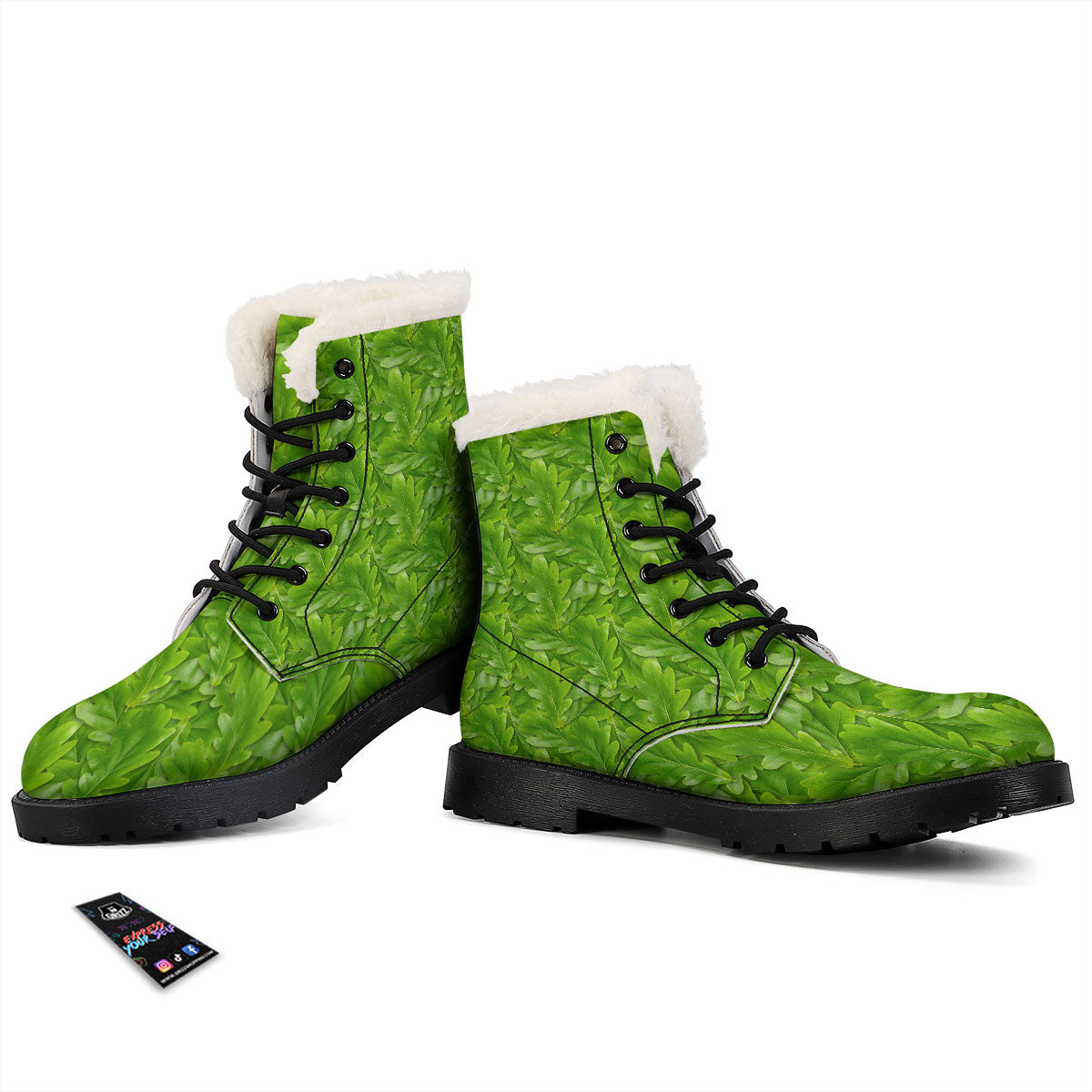 Oak Leaf Green Print Winter Boots-grizzshop