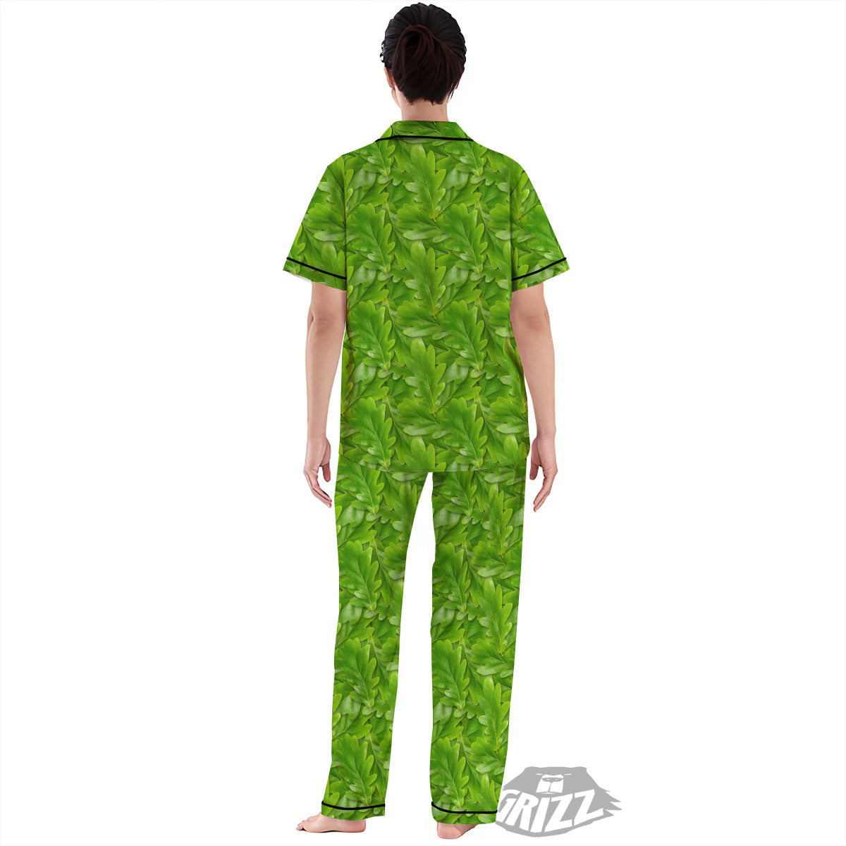Oak Leaf Green Print Women's Pajamas Set-grizzshop