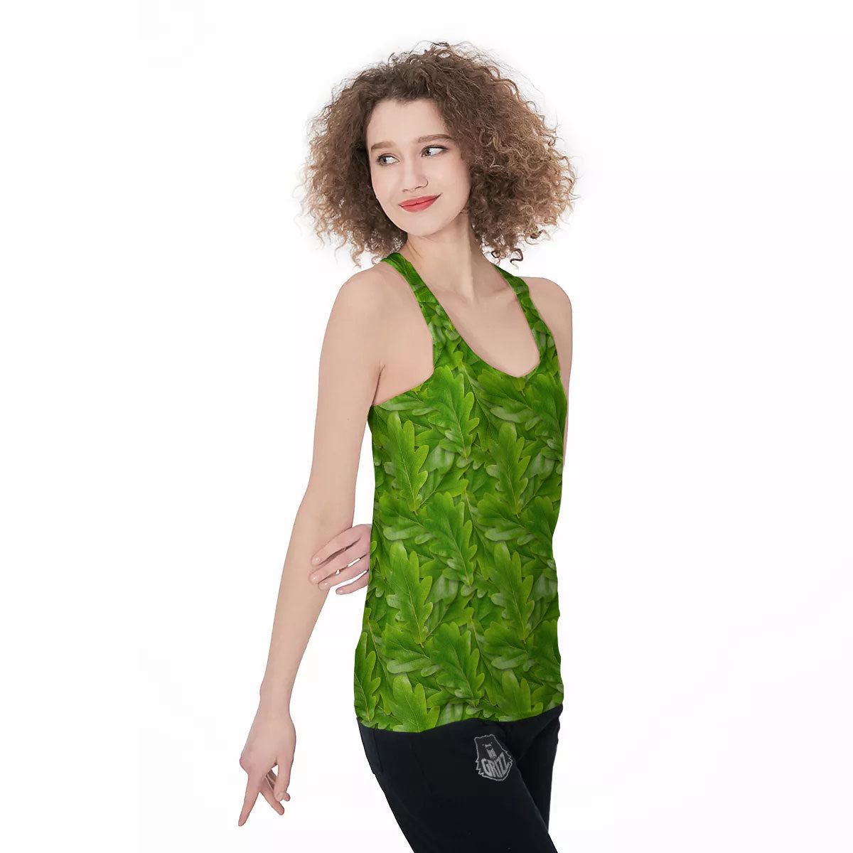Oak Leaf Green Print Women's Racerback Tank Top-grizzshop