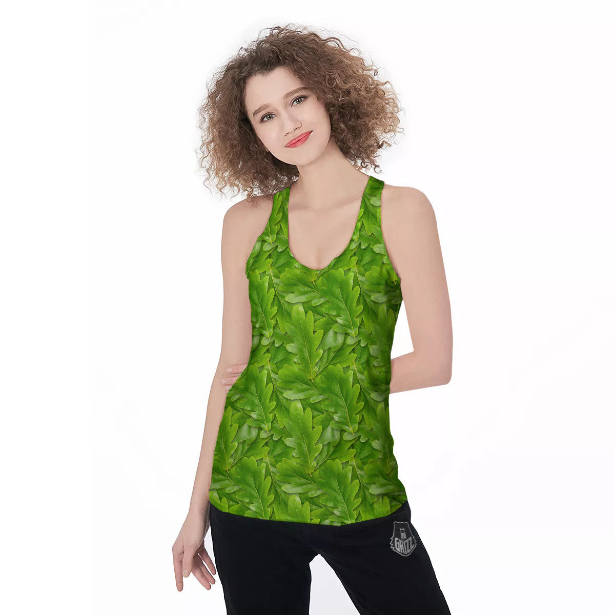 Oak Leaf Green Print Women's Racerback Tank Top-grizzshop