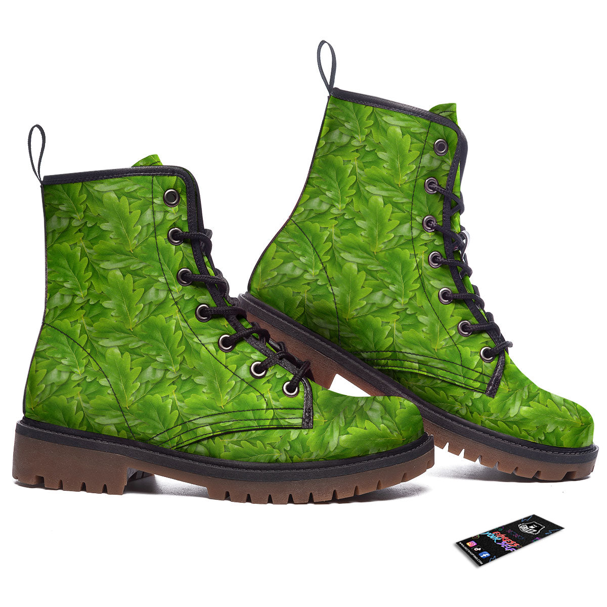 Oak Leaf Green Print Work Boots-grizzshop