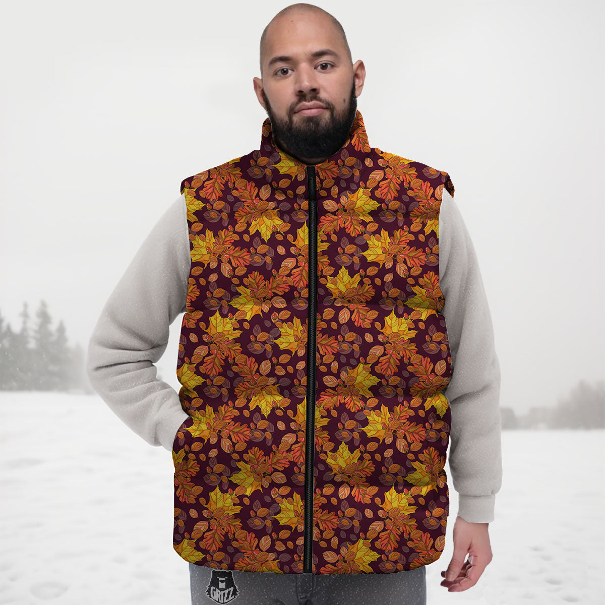 Oak Maple Print Pattern Down Vest-grizzshop