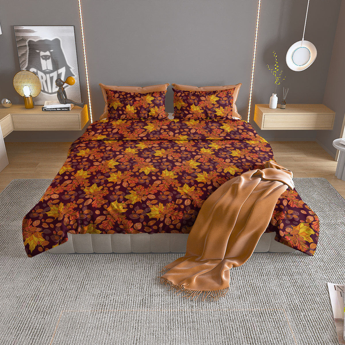Oak Maple Print Pattern Duvet Cover Bedding Set-grizzshop