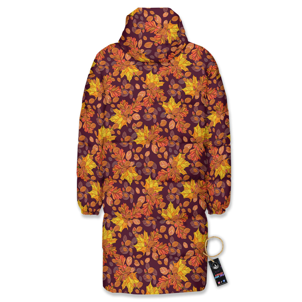 Oak Maple Print Pattern Long Down Jacket-grizzshop