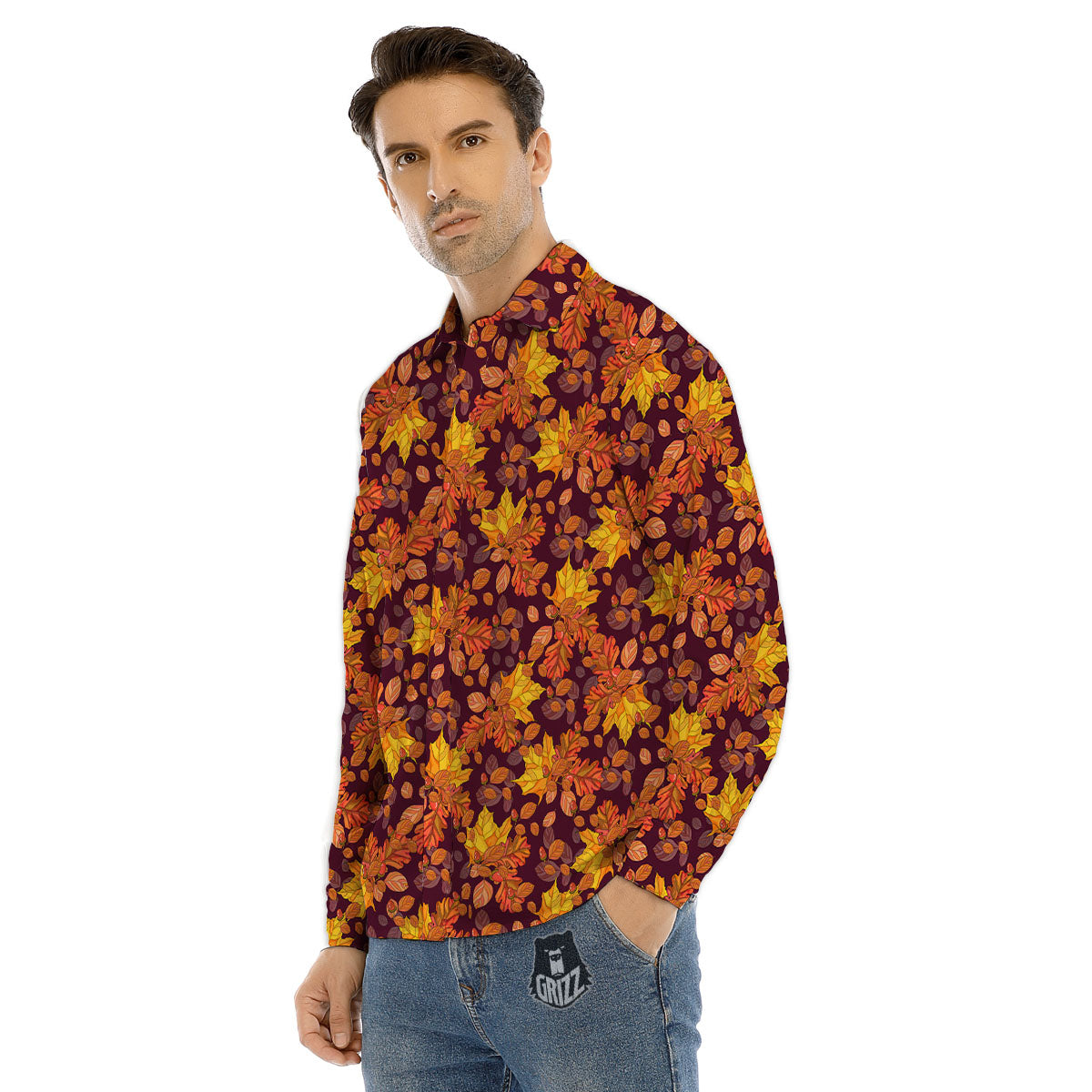 Oak Maple Print Pattern Men's Dress Shirts-grizzshop