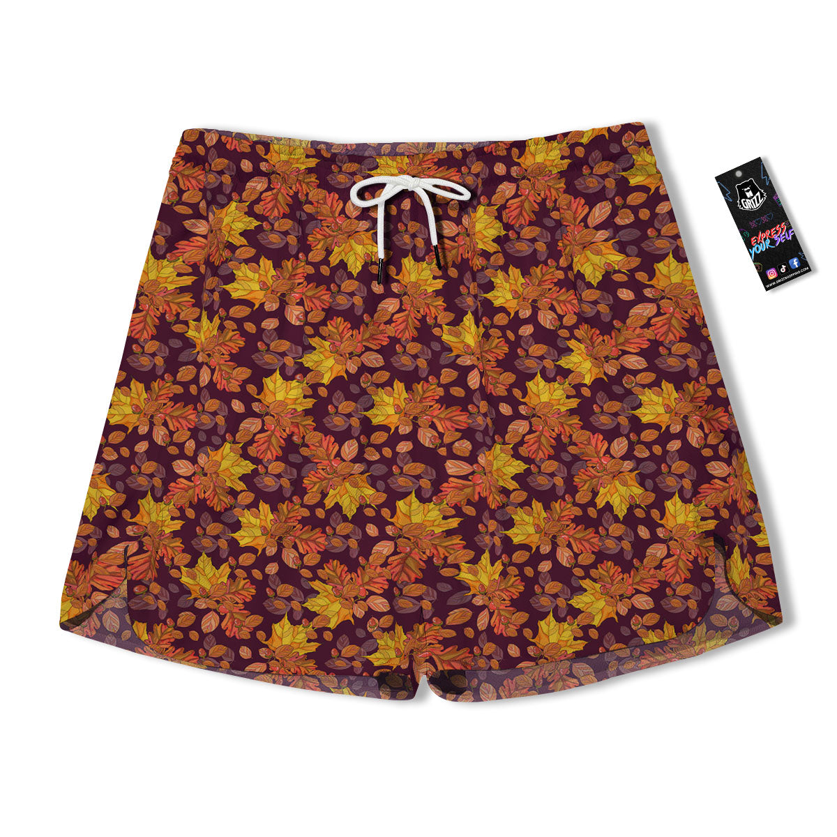 Oak Maple Print Pattern Men's Running Shorts-grizzshop