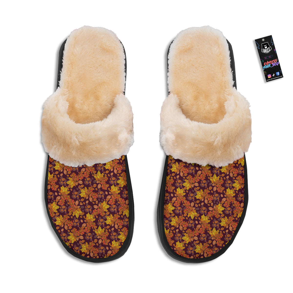 Oak Maple Print Pattern Slippers-grizzshop