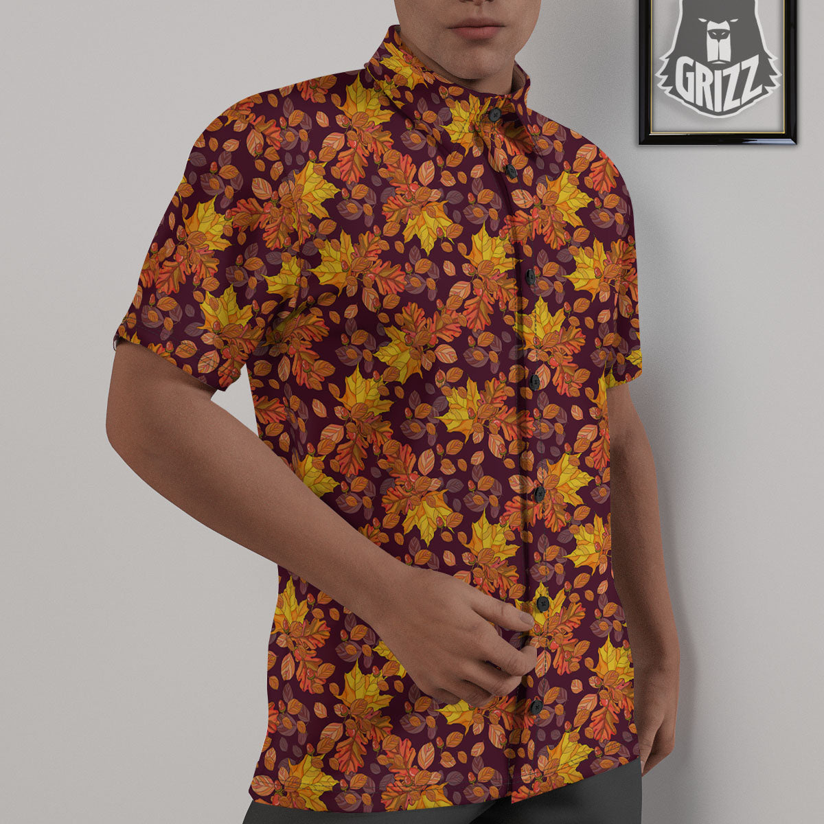 Oak Maple Print Pattern Untucked Shirts-grizzshop