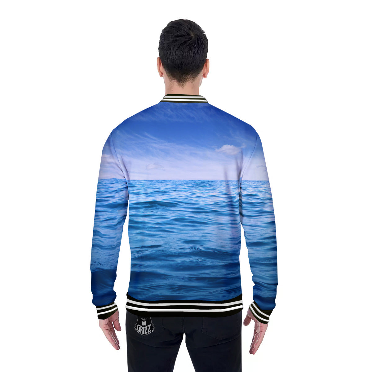 Ocean Blue Print Baseball Jacket-grizzshop