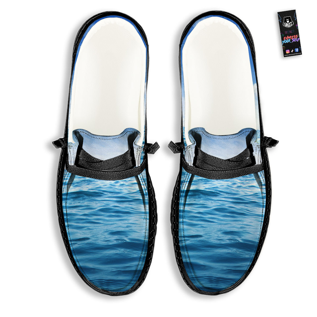 Ocean Blue Print Black Loafers-grizzshop