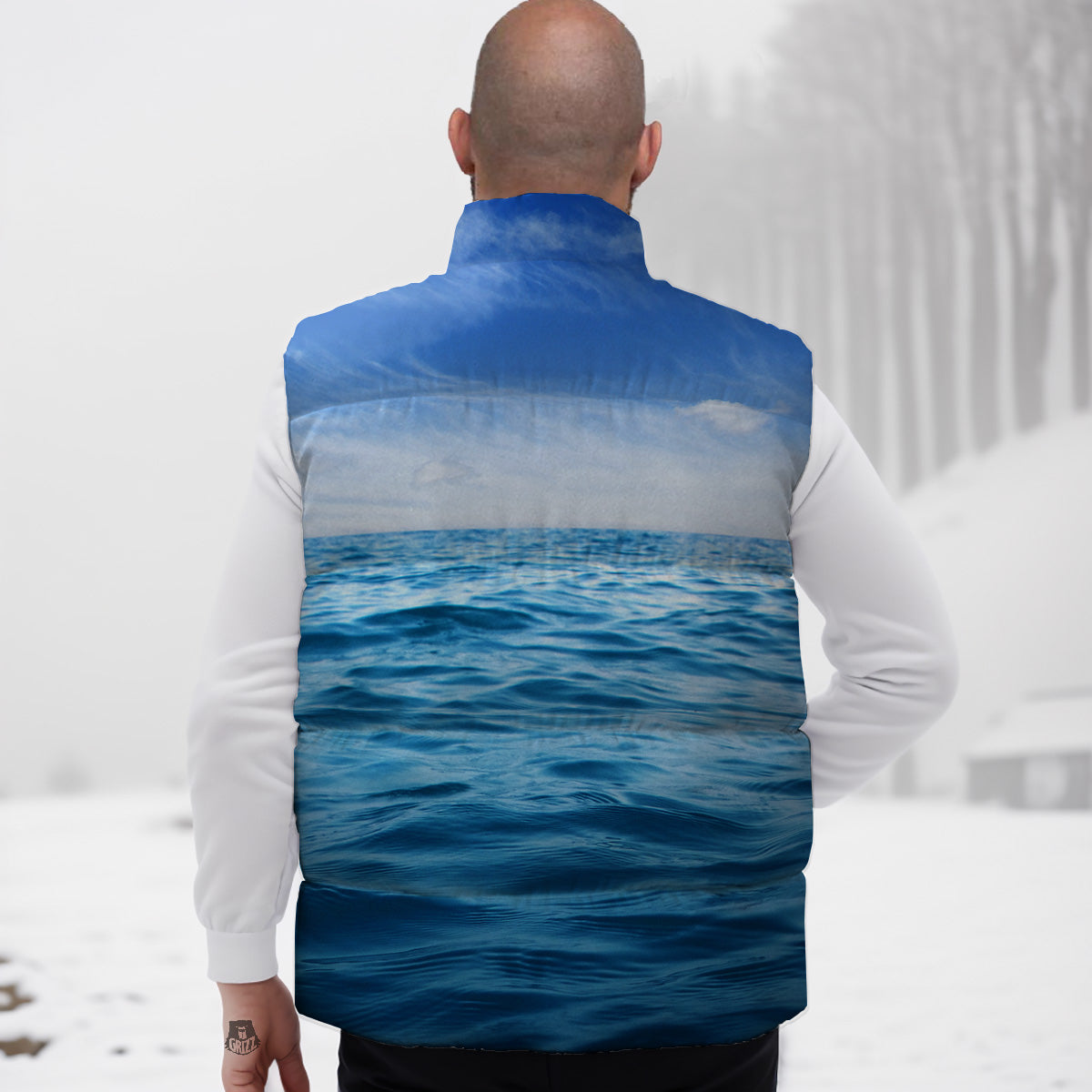 Ocean Blue Print Down Vest-grizzshop