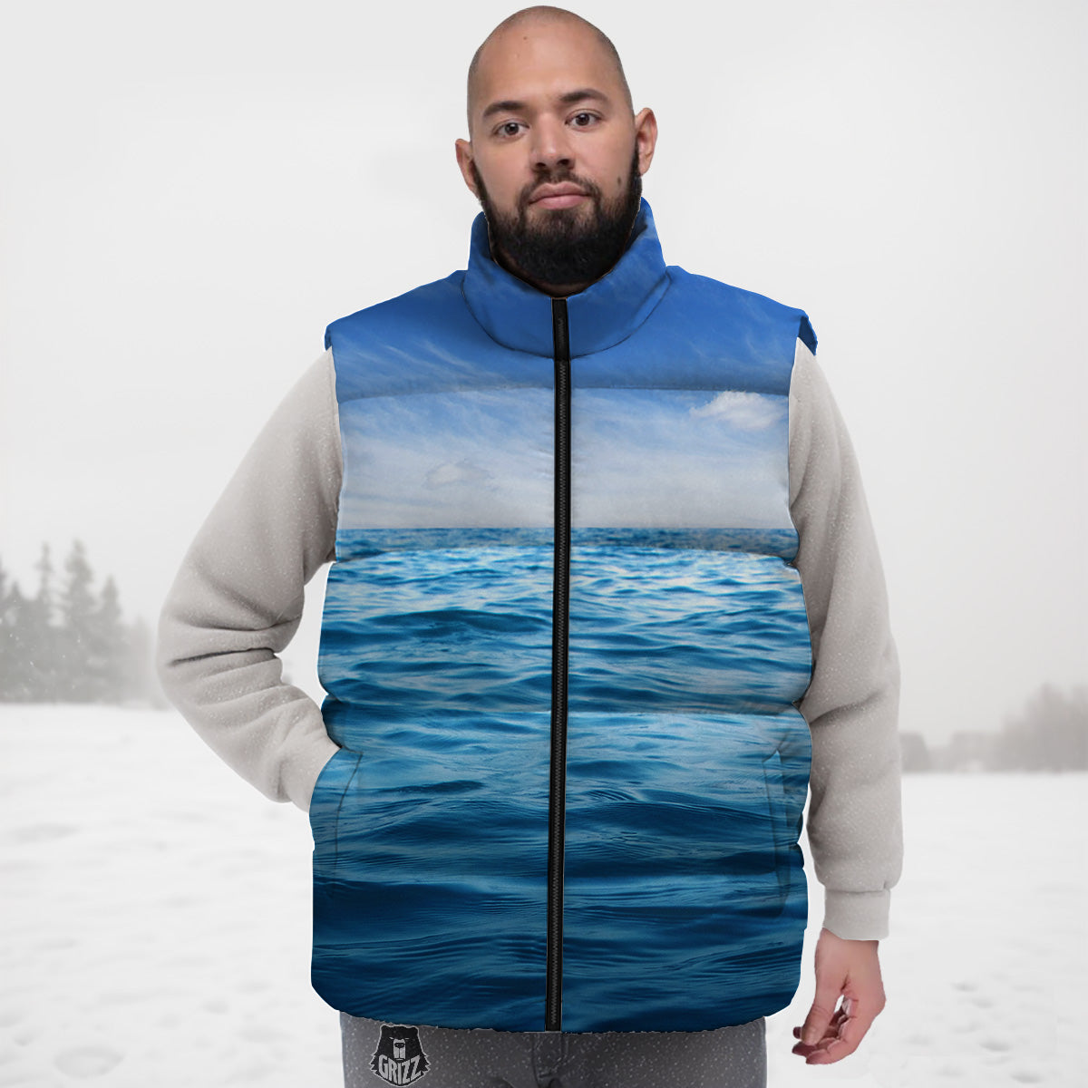 Ocean Blue Print Down Vest-grizzshop