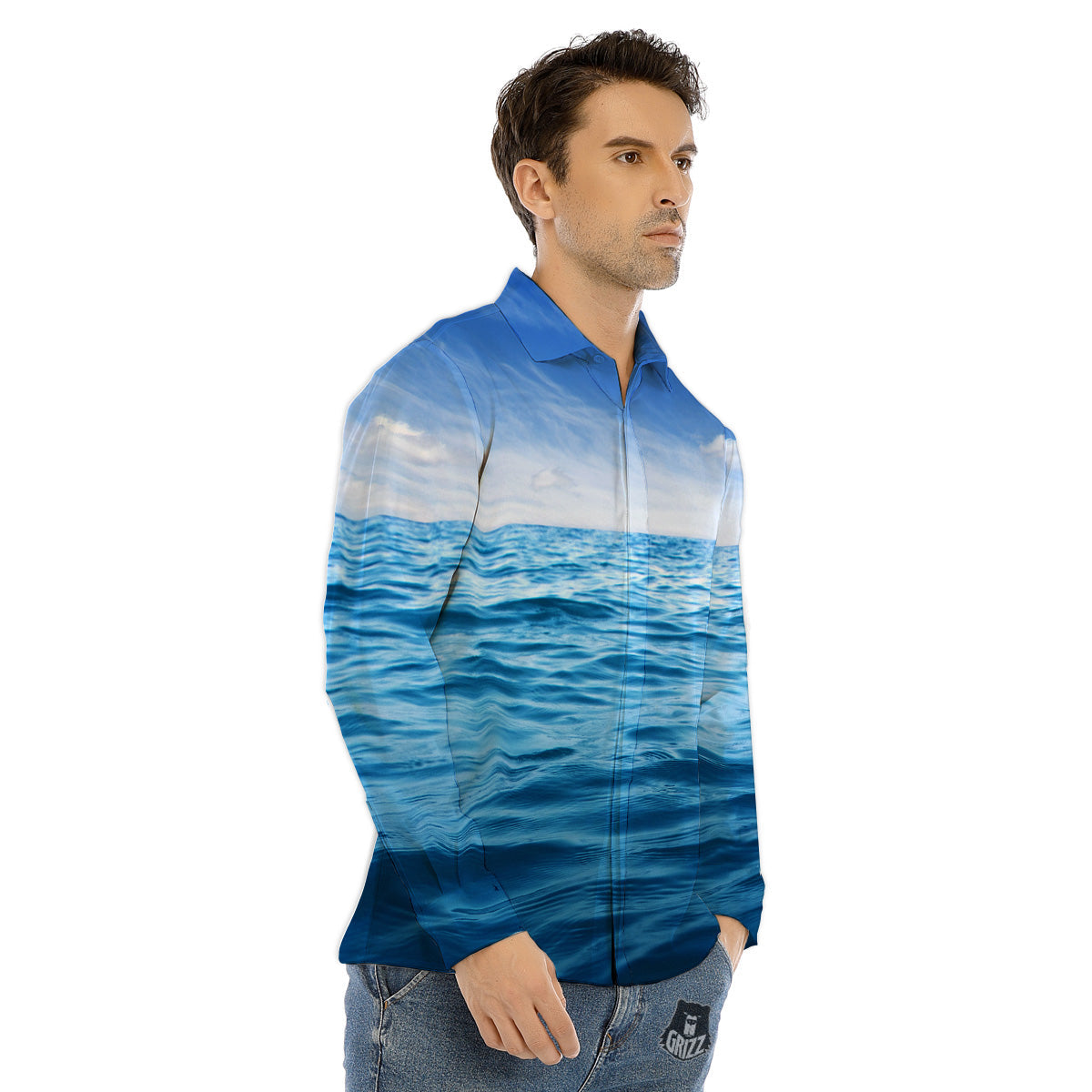 Ocean Blue Print Men's Dress Shirts-grizzshop
