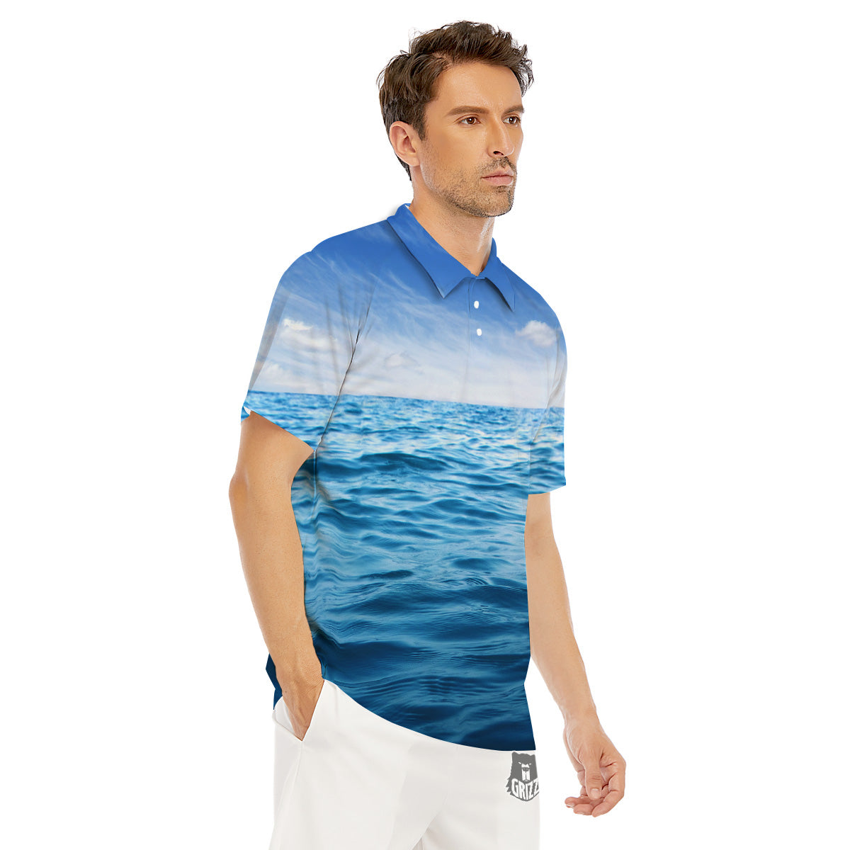 Ocean Blue Print Men's Golf Shirts-grizzshop