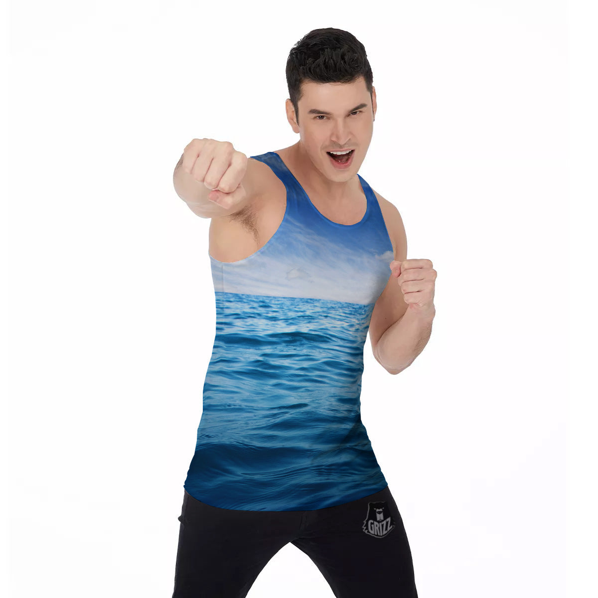 Ocean Blue Print Men's Tank Top-grizzshop