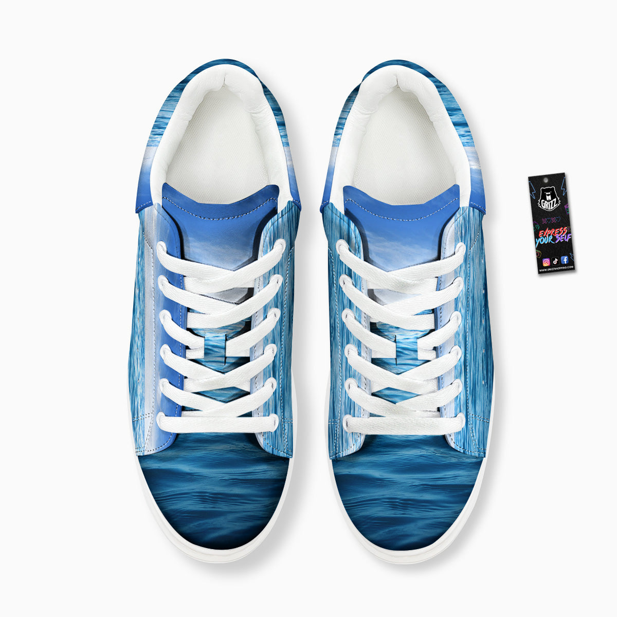 Ocean Blue Print Platform Shoes-grizzshop