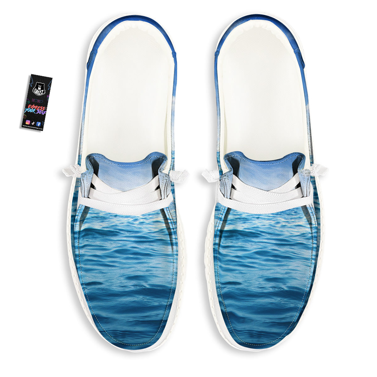 Ocean Blue Print White Loafers-grizzshop