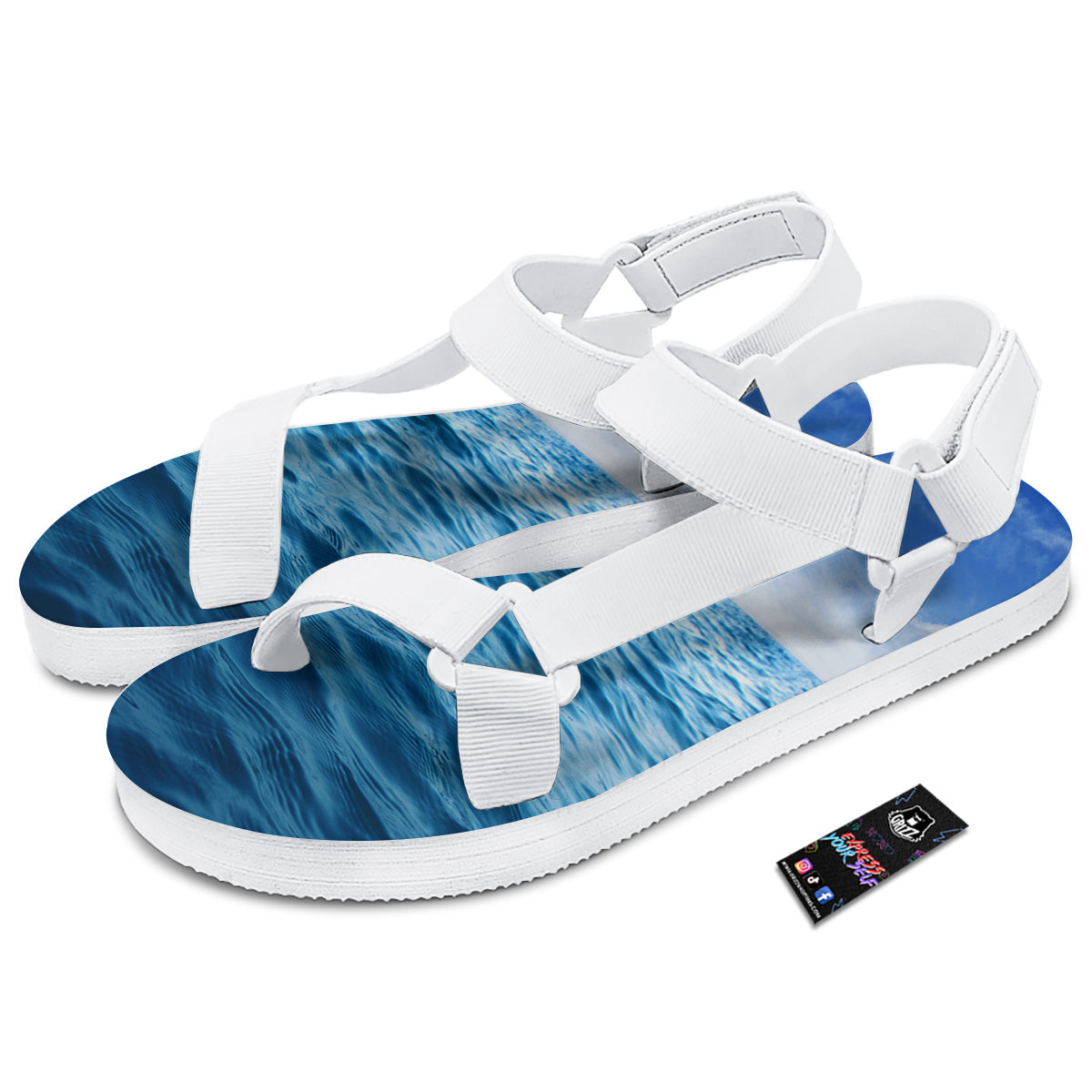Ocean Blue Print White Open Toe Sandals-grizzshop