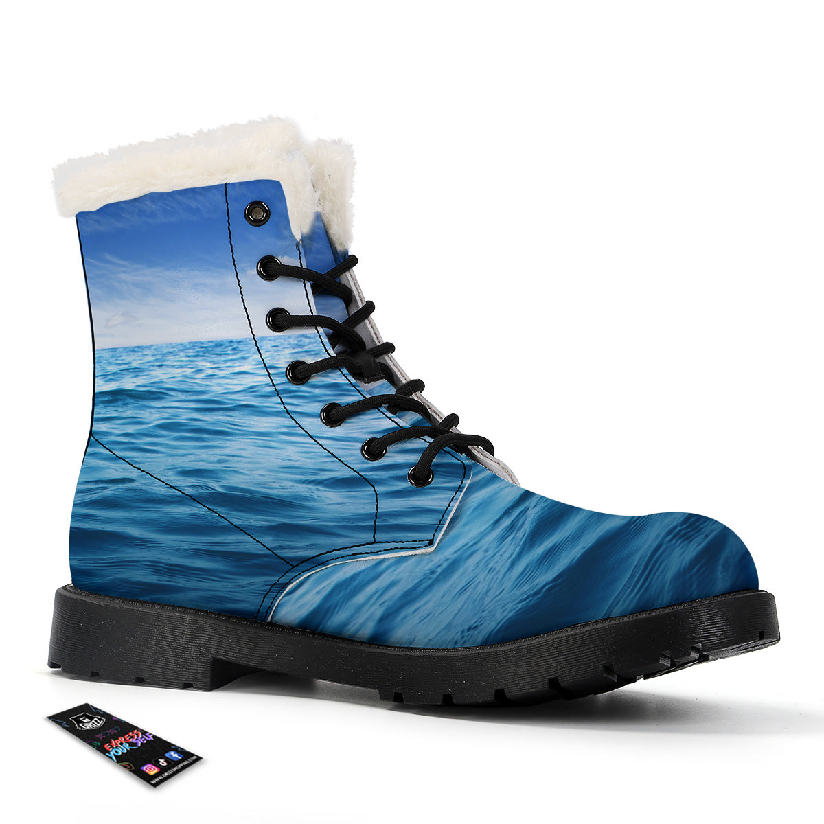 Ocean Blue Print Winter Boots-grizzshop