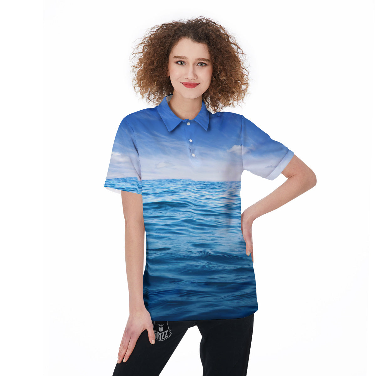 Ocean Blue Print Women's Golf Shirts-grizzshop