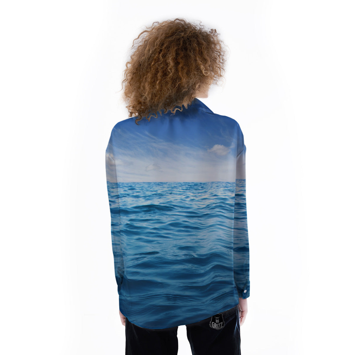 Ocean Blue Print Women's Long Sleeve Shirts-grizzshop