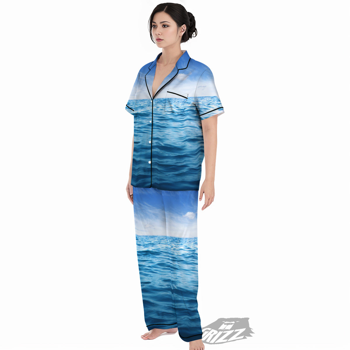 Ocean Blue Print Women's Pajamas Set-grizzshop